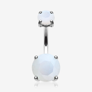 Colorline Gem Prong Sparkle Belly Button Ring-Rhodium Plated/Opal
